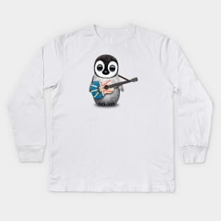 Baby Penguin Playing Newfoundland Flag Guitar Kids Long Sleeve T-Shirt